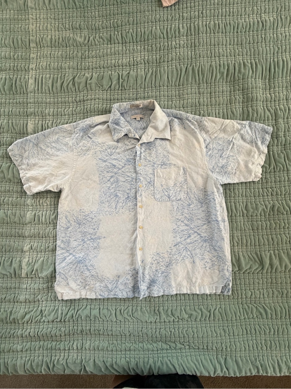 Geoffrey Beene Light Blue and White Short-Sleeve Button-Down Shirt-XXL
